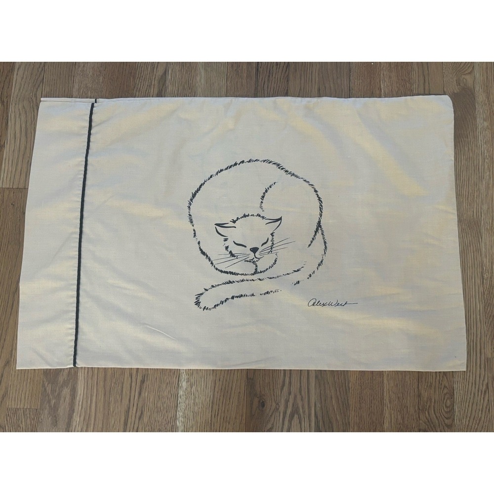 Vtg Alex West MCM CAT WHISPURR 3 Pc Double Sheet Set Fitted Flat Pillowcase READ
